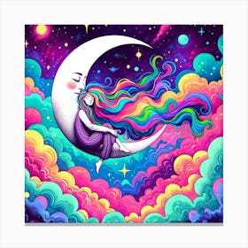 Dreaming Girl On The Moon Canvas Print