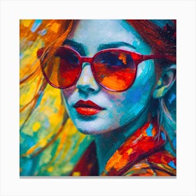 Beautiful Woman In Red Sunglasses Mosaic Effect Canvas Print