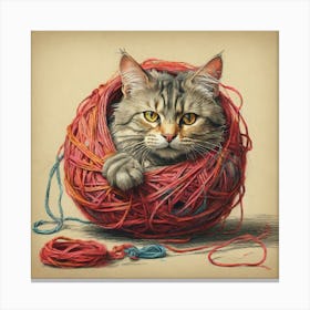 Cat In A Ball Of Yarn 1 Canvas Print