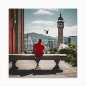 Portrait Of A Man Sitting On A Bench Canvas Print