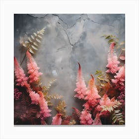 Pink Flowers On A Cracked Wall Canvas Print