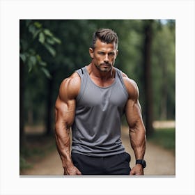 Muscular Man In The Forest 1 Canvas Print