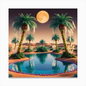 Desert Landscape With Palm Trees 2 Canvas Print