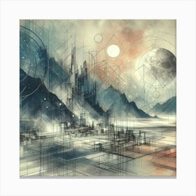 Futuristic Cityscape Abstract Painting Canvas Print