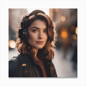 Portrait Of A Woman With Headphones Canvas Print