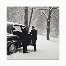 Two Men In Front Of A Car Canvas Print