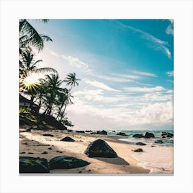 Beach With Palm Trees Canvas Print