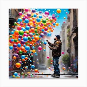 Man Blowing Up Balloons Canvas Print
