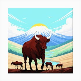 Bulls In The Mountains 2 Canvas Print