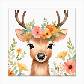 Floral Baby Elk Nursery Illustration (26) Canvas Print