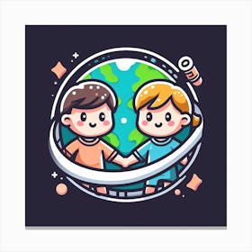 Couple Of Kids Holding Hands In Space Canvas Print