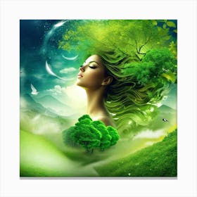 Woman With Green Hair Canvas Print