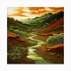 Watercolor Landscape Earthy Tones Canvas Print