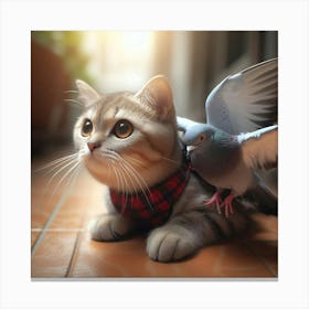 Pigeon And Cat 3 Canvas Print