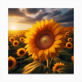 Sunflower Field At Sunset Canvas Print