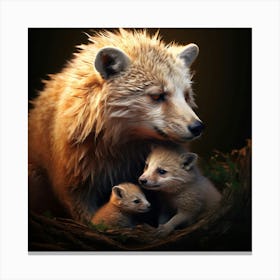 Mother And Cubs, A Mother Animal Caring For Her Young Illustrating Nurturing And Love Canvas Print