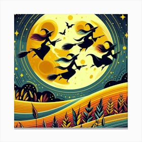 Witches Flying Over The Moon 2 Canvas Print