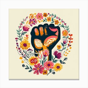 Watercolor Garden Flowers Strong Human Fist Bright Colors Canvas Print