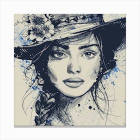 Woman With Hat and Flowers Canvas Print