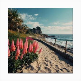Pink Flowers On The Beach 13 Canvas Print