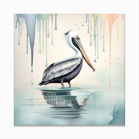 Pelican Watercolor Dripping Canvas Print