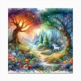 Unicorns In The Forest 3 Canvas Print