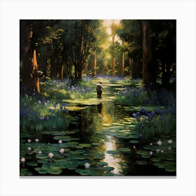 Knitted Serenity: Irises by the Riverbank Canvas Print