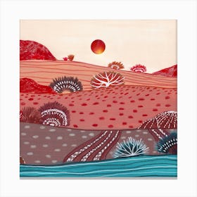 Boho Hills And Red Sun Square Canvas Print