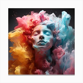 Colorful Woman'S Head. Colorful Cascade: Woman's Face in a Powder Paint Explosion Canvas Print
