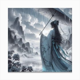 Chinese Woman In The Rain Canvas Print