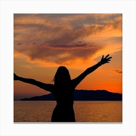 Sunset Woman With Arms Outstretched Canvas Print