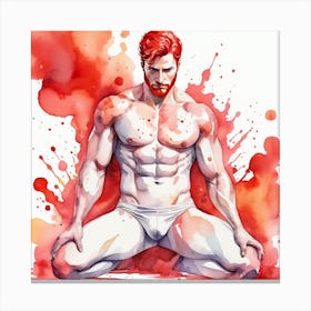 Man In Yoga Pose in Red Canvas Print
