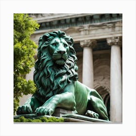 Lion Statue In Front Of A Building Canvas Print