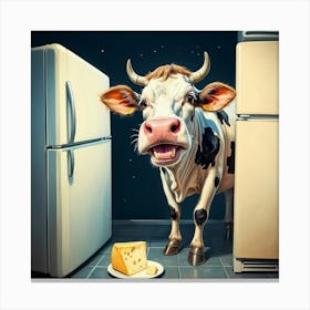 Cow In The Fridge Canvas Print