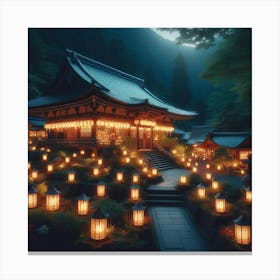 Lit Lanterns In A Temple Canvas Print