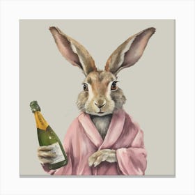 Watercolour Hare with Bottle of Champagne Canvas Print