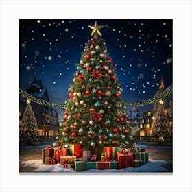 An Ultra Realistic Portrayal Of A Cheerfully Adorned Three Dimensional Pine Tree Its Evergreen Leav Canvas Print