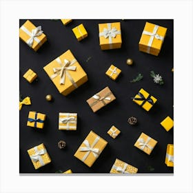 Christmas Gift Boxes On Black Background Canvas Print