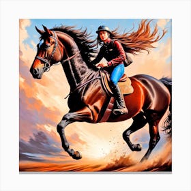 Girl Riding A Horse 1 Canvas Print