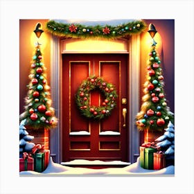 Christmas Decoration On Home Door (40) Canvas Print