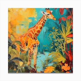 Giraffe In The Leaves Oil Painting Inspired 3 Canvas Print