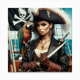 Beautiful Woman In Pirate Costume With Parrot 2 Canvas Print