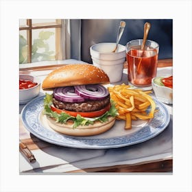 Hamburger On A Plate 200 Canvas Print