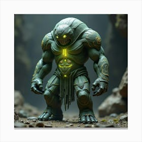 Runic Golem With Glowing Symbols Carved Into Its Rocky Surface 1 Canvas Print