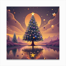 Fondo Color Morado Rbol De Navidad Brillante Canvas Print