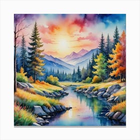 Celestial Colors: The Enchanted Creek Sunset By The River Canvas Print