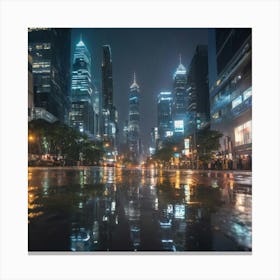 Hong Kong City At Night Paintings Art Print Canvas Print