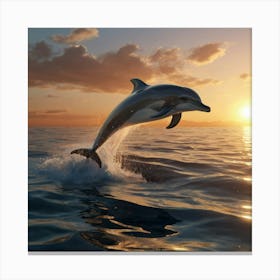 Dolphin Jumping At Sunset Canvas Print
