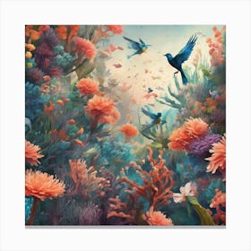 Birds And Flowers 1 Canvas Print