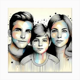 Young Family - Abstract Line Art Illustration 261 Canvas Print